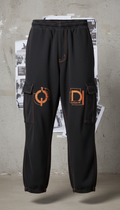 Faded Black Fleece Cargo Pants With Orange Stitch