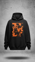 Oversized Black Hoodie With Orange Collage