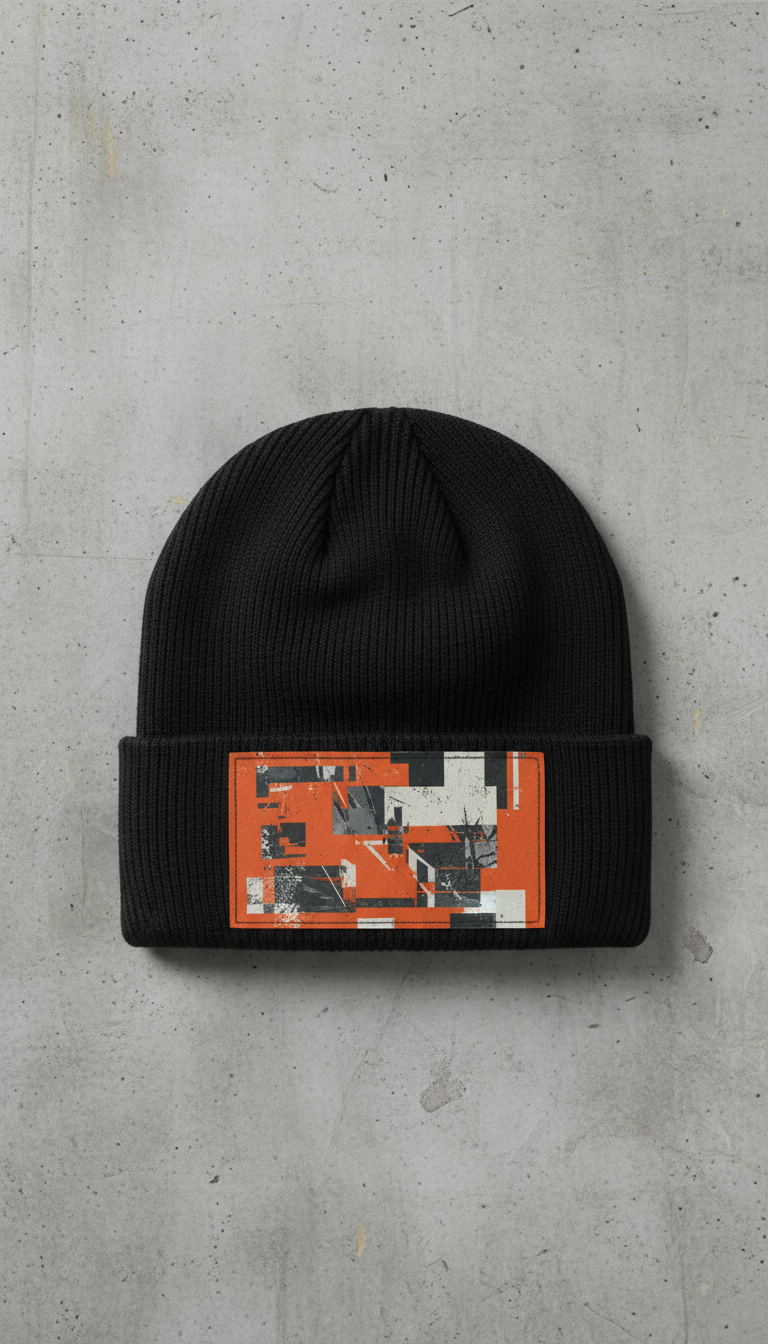 Black Beanie With Collage Patch